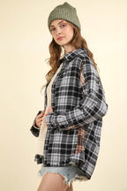 VERY J Contrast Plaid Raw Detail Shirt - Delanoir