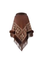 Fringe Geometric Cape Sleeve Poncho - Delanoir
