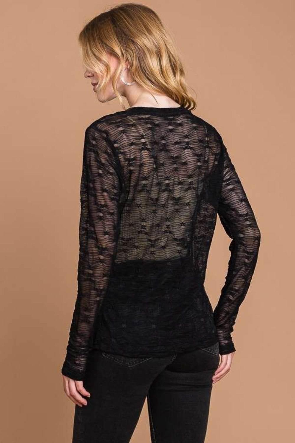 Culture Code Full Size Round Neck Mesh Perspective Top - Delanoir