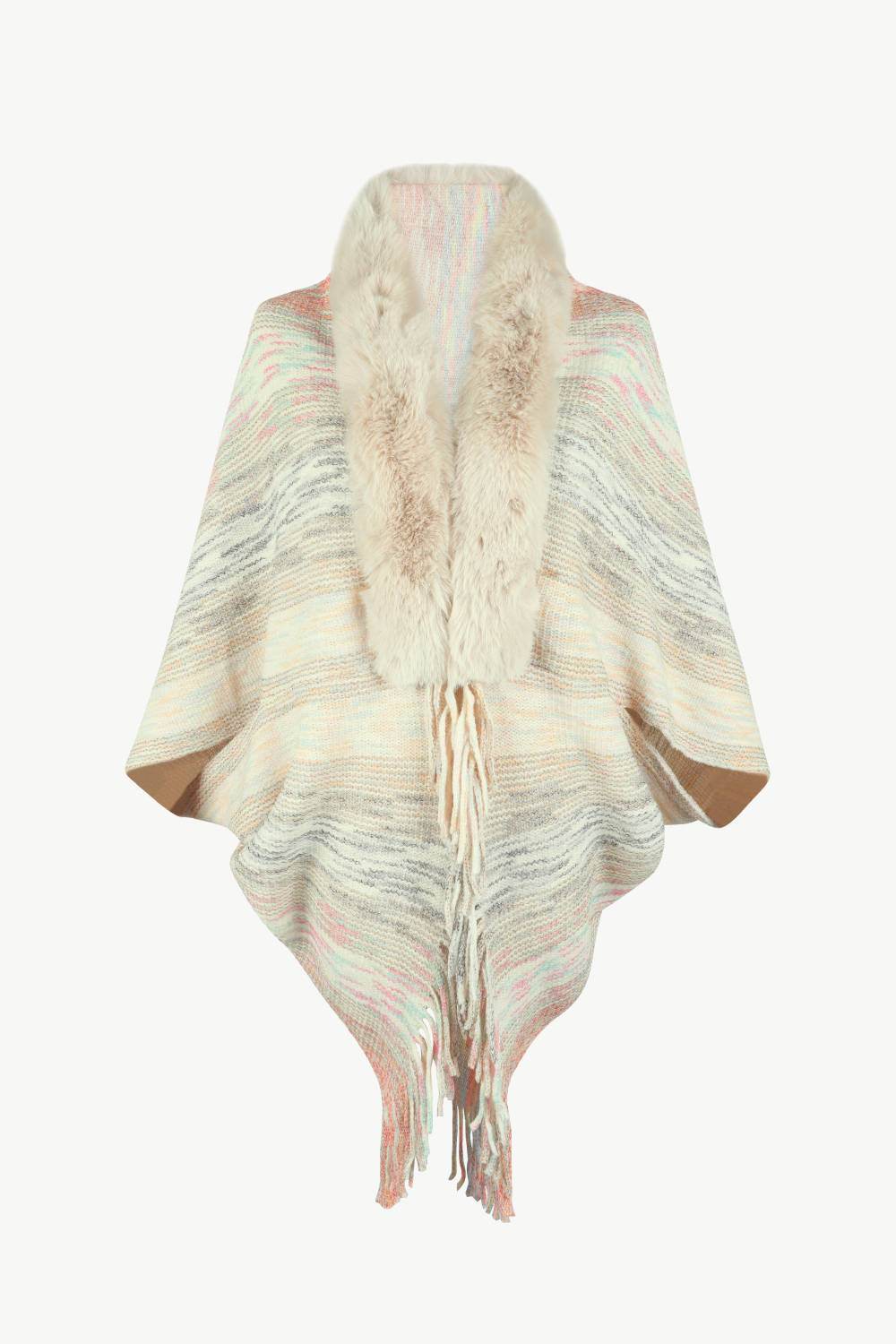 Open Front Fringe Hem Poncho - Delanoir