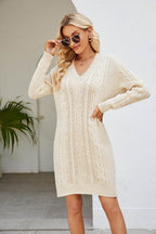 Cable-Knit Long Sleeve Sweater Dress - Delanoir