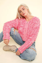VERY J Shaggy Yarn Knit Zip Up Jacket - Delanoir