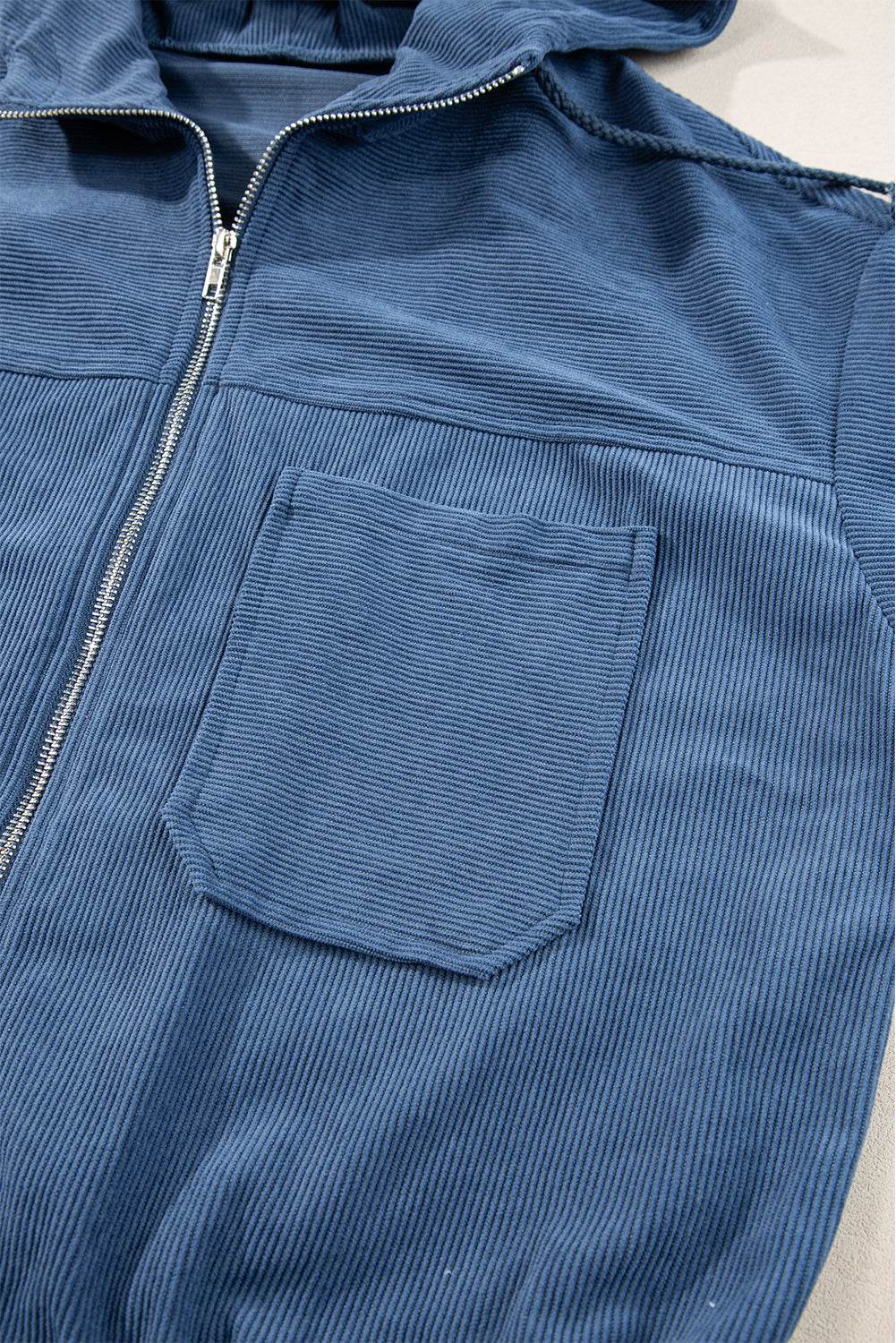Pocketed Zip Up Long Sleeve Hooded Jacket - Delanoir