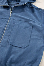 Pocketed Zip Up Long Sleeve Hooded Jacket - Delanoir