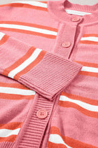 Striped Button Down Long Sleeve Cardigan - Delanoir
