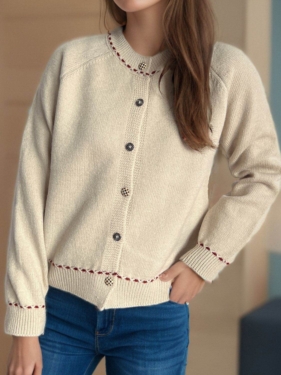 Button Down Long Sleeve Cardigan - Delanoir