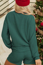 MERRY Round Neck Long Sleeve Top and Shorts Set - Delanoir