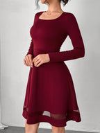 Square Neck Long Sleeve Mini Dress - Delanoir