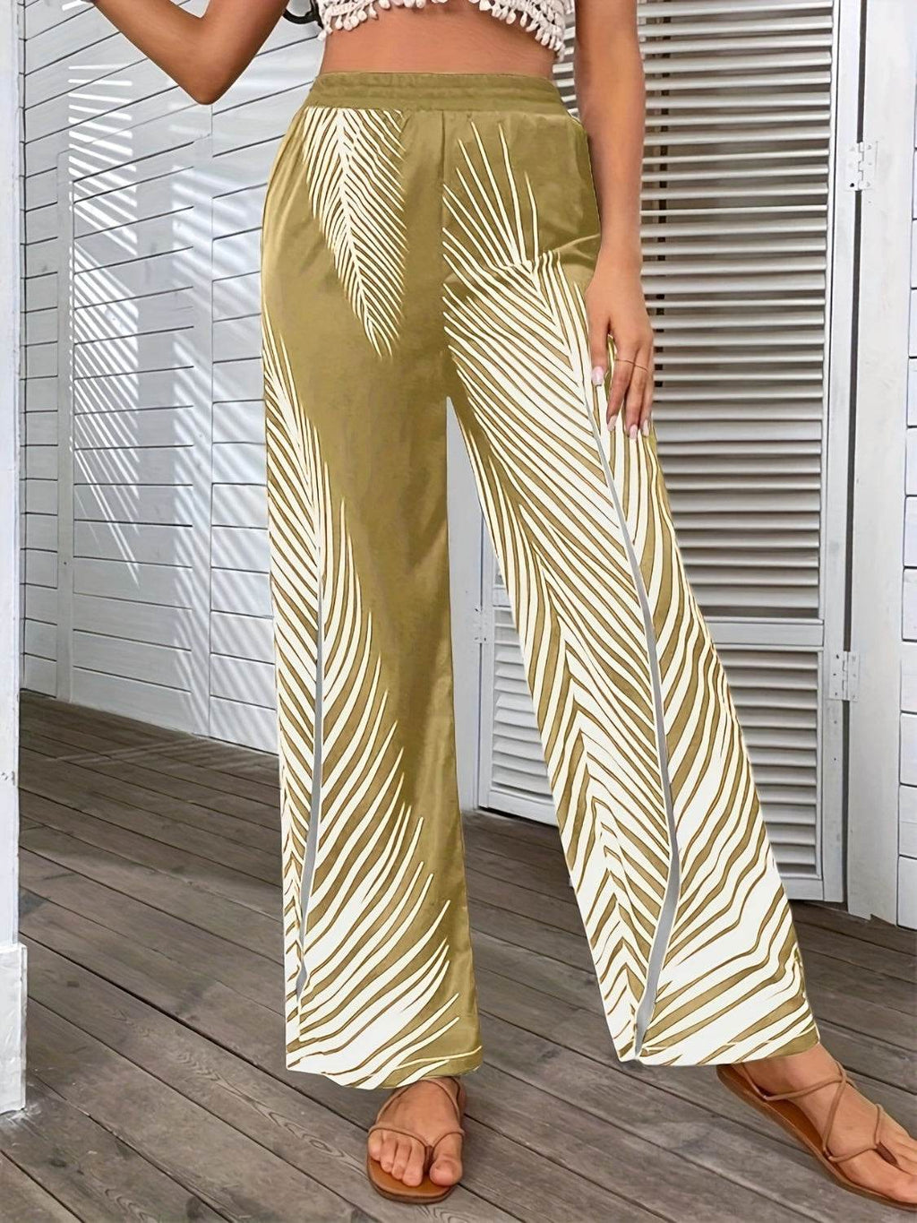 Printed Wide Leg Pants - Delanoir