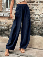 Elastic Waist Pants with Pockets - Delanoir