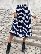 Pleated Printed Elastic Waist Skirt - Delanoir