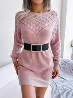 Openwork Boat Neck Sweater Dress - Delanoir
