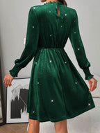 Glitter Mock Neck Long Sleeve Mini Dress - Delanoir