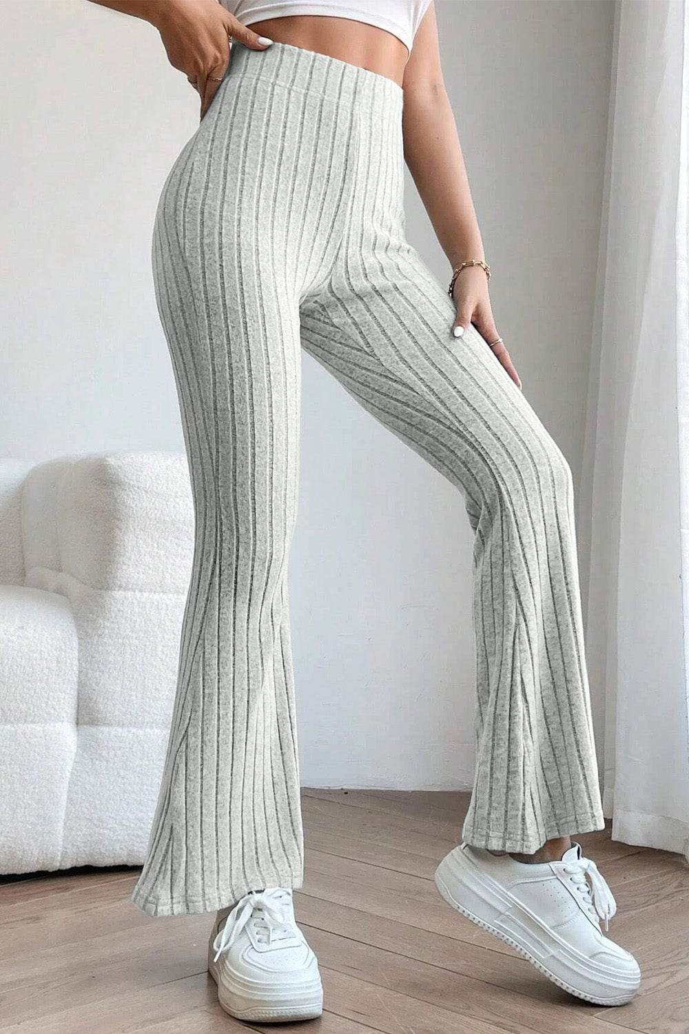 Basic Bae Full Size Ribbed High Waist Flare Pants - Delanoir