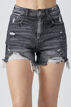 RISEN Full Size High Rise Distressed Denim Shorts - Delanoir