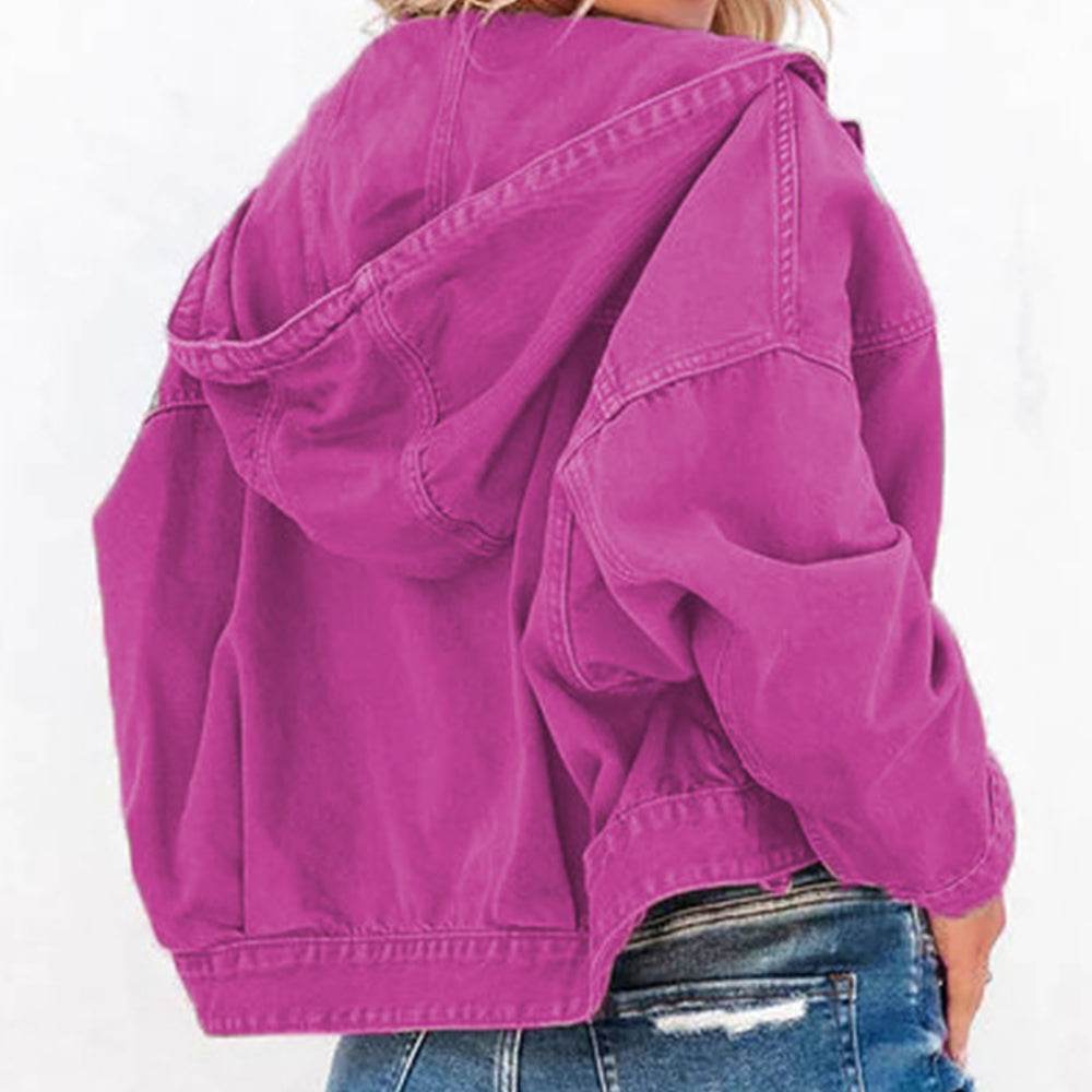 Hooded Dropped Shoulder Denim Jacket - Delanoir