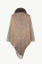 Open Front Fringe Hem Poncho - Delanoir