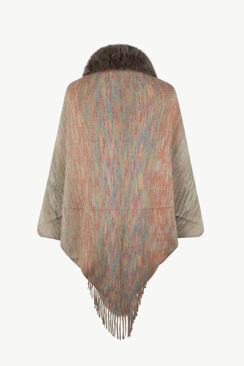 Open Front Fringe Hem Poncho - Delanoir