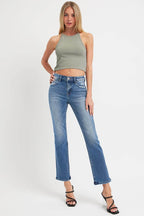 RISEN Full Size Mid Rise Ankle Straight Jeans with Pockets - Delanoir