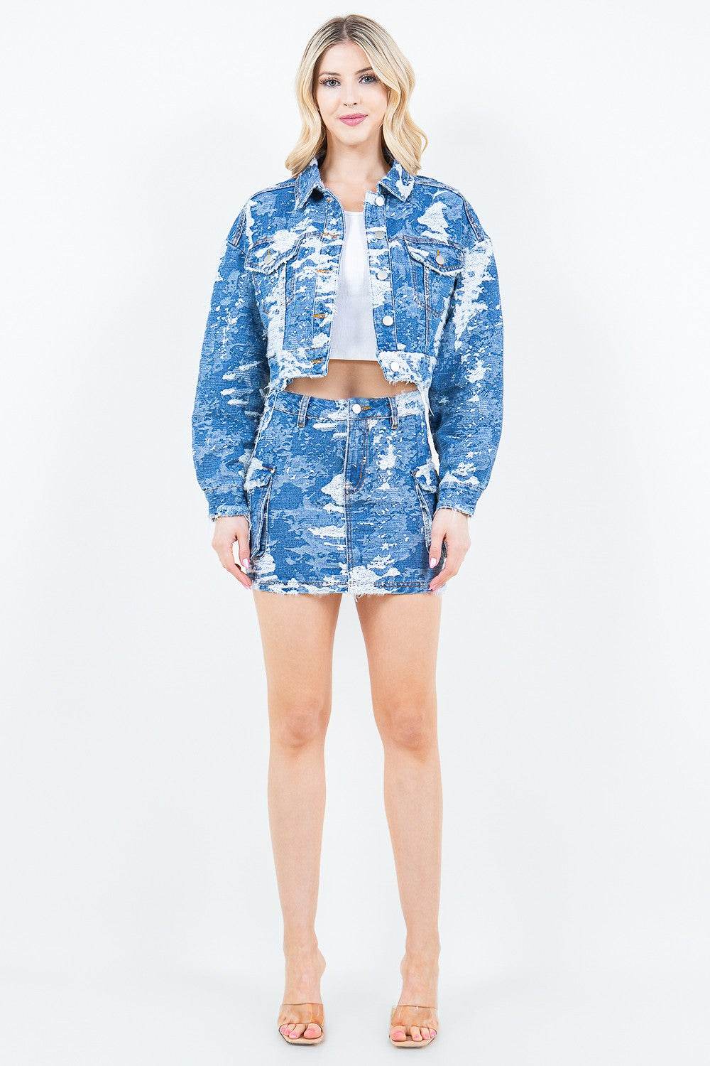 American Bazi Jacquard Trim Cargo Mini Denim Skirt - Delanoir
