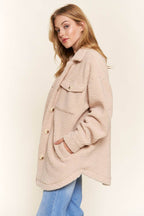And The Why Teddy Sherpa Button Down Curved Hem Shacket - Delanoir