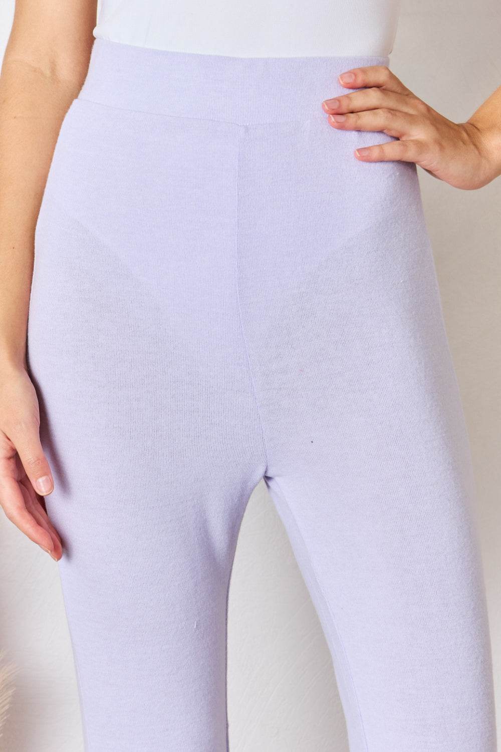 RISEN Full Size High Waist Ultra Soft Knit Flare Pants - Delanoir