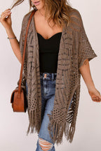 Fringe Hem Slit Open Front Cardigan - Delanoir