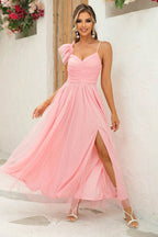Asymmetrical Ruched Slit Dress - Delanoir