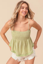 BiBi Fringed Hem Smocked Cami - Delanoir