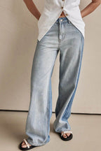 Contrast Straight Leg Jeans with Pockets - Delanoir