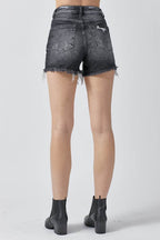 RISEN Full Size High Rise Distressed Denim Shorts - Delanoir