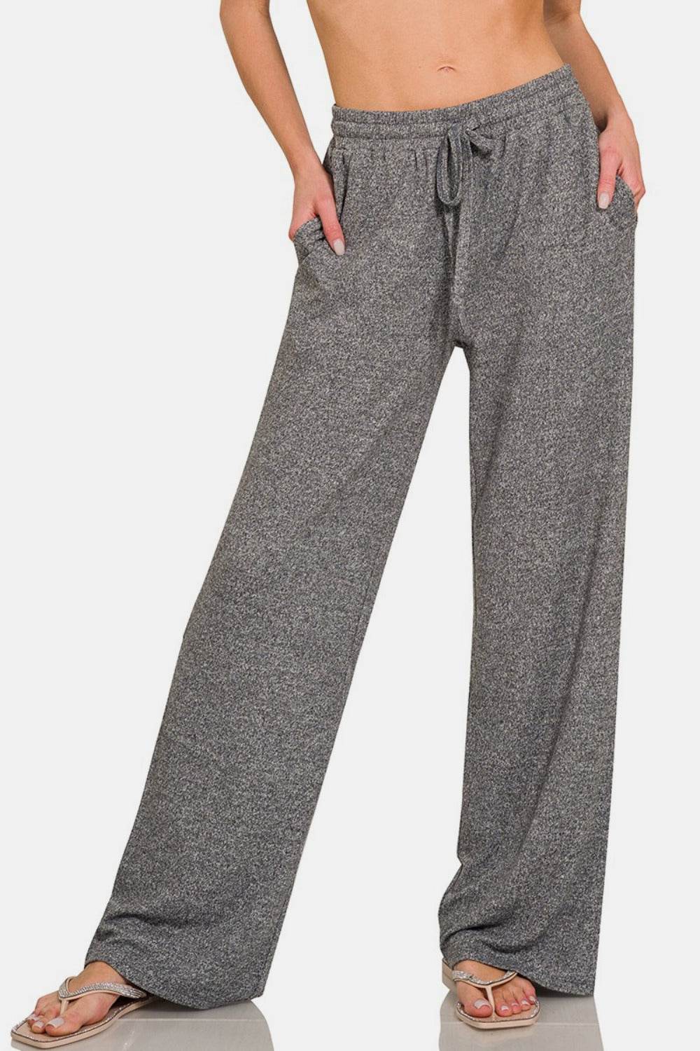 Zenana Drawstring Wide Leg Pants with Side Pockets - Delanoir