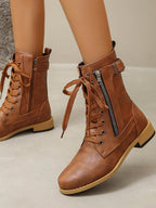 PU Leather Lace-Up Boots - Delanoir