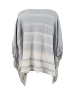 Striped Boat Neck Poncho with Fringes - Delanoir