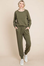 Super Lady Round Neck Raglan Sleeve Top and Pants Lounge Set - Delanoir