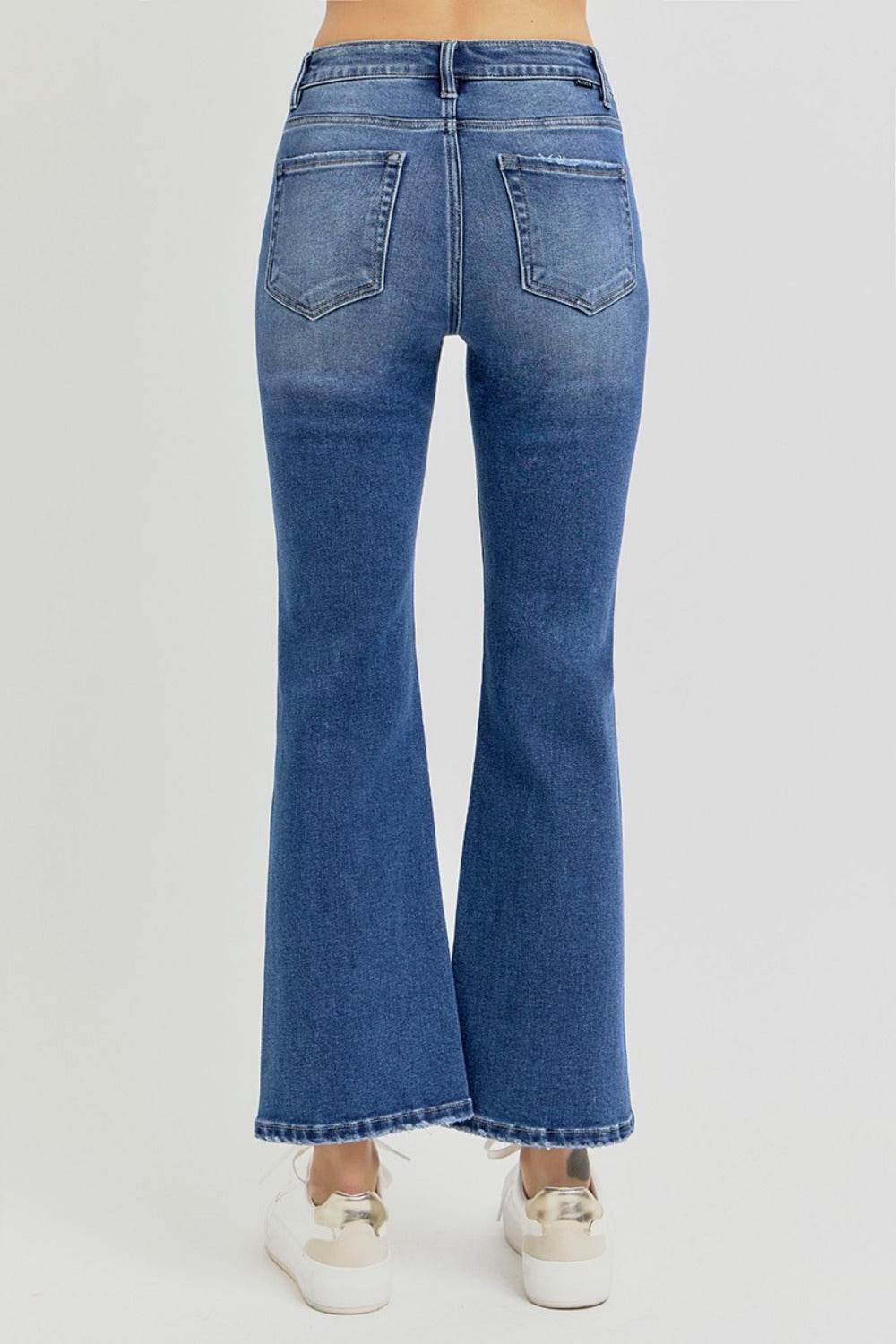RISEN Full Size Distressed High Rise Crop Flare Jeans - Delanoir