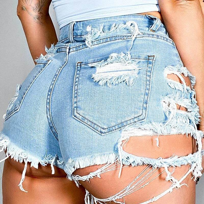 Asymmetrical Distressed Denim Shorts - Delanoir