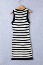 Openwork Striped Wide Strap Knit Dress - Delanoir