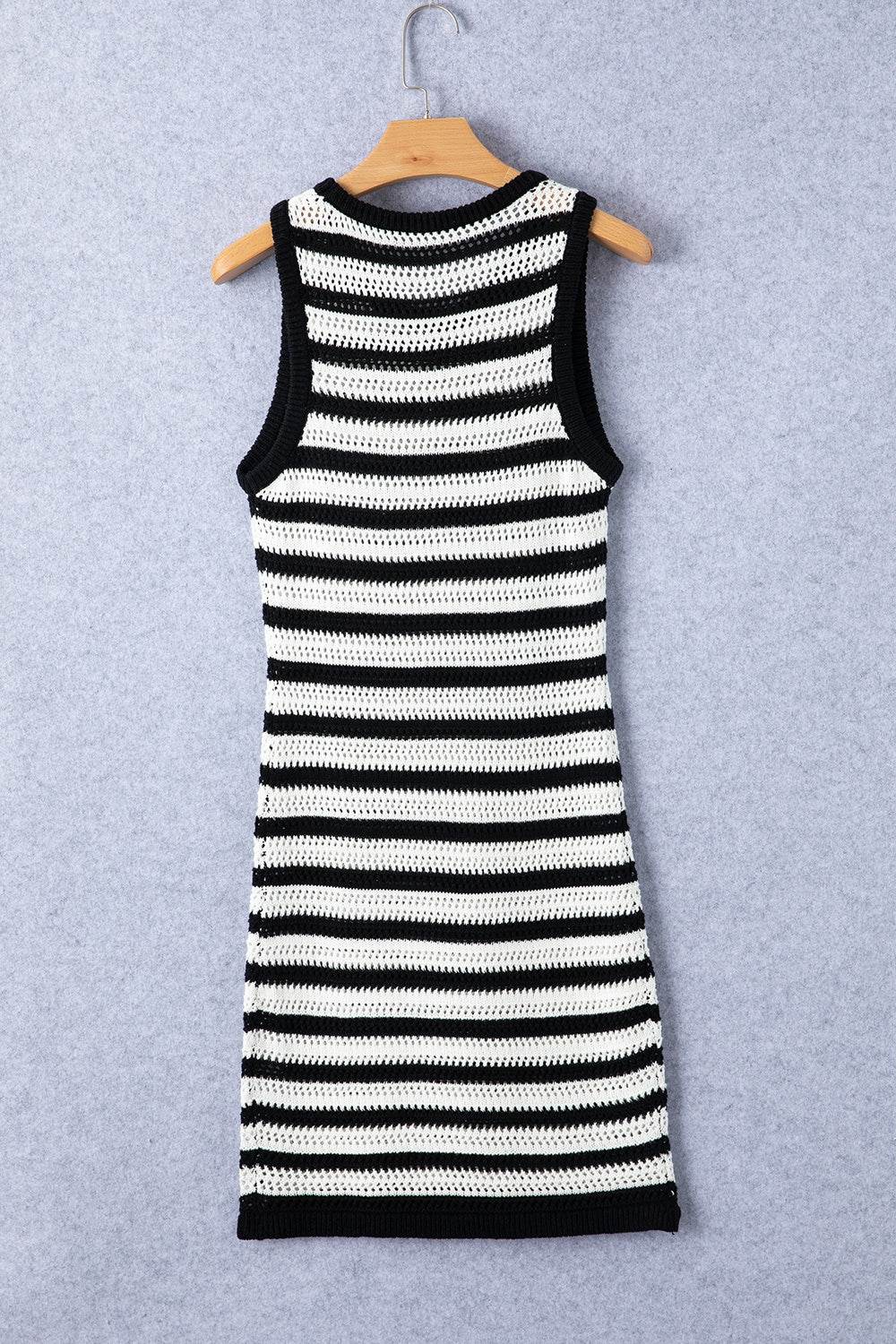 Openwork Striped Wide Strap Knit Dress - Delanoir