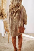Cable-Knit Round Neck Sweater Dress - Delanoir