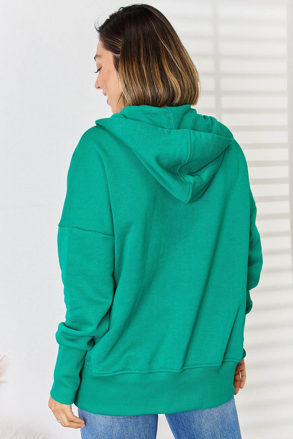 Zenana Half Snap Long Sleeve Hoodie - Delanoir