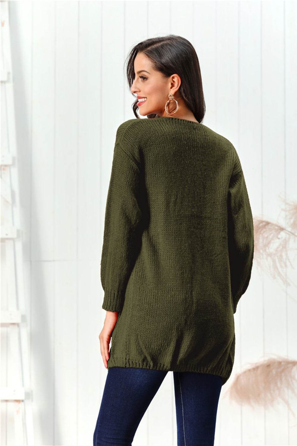Open Front Long Sleeve Cardigan - Delanoir
