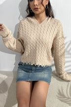Cable-Knit Dropped Shoulder Hooded Sweater - Delanoir