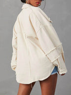 Button Down Raw Hem Denim Jacket - Delanoir