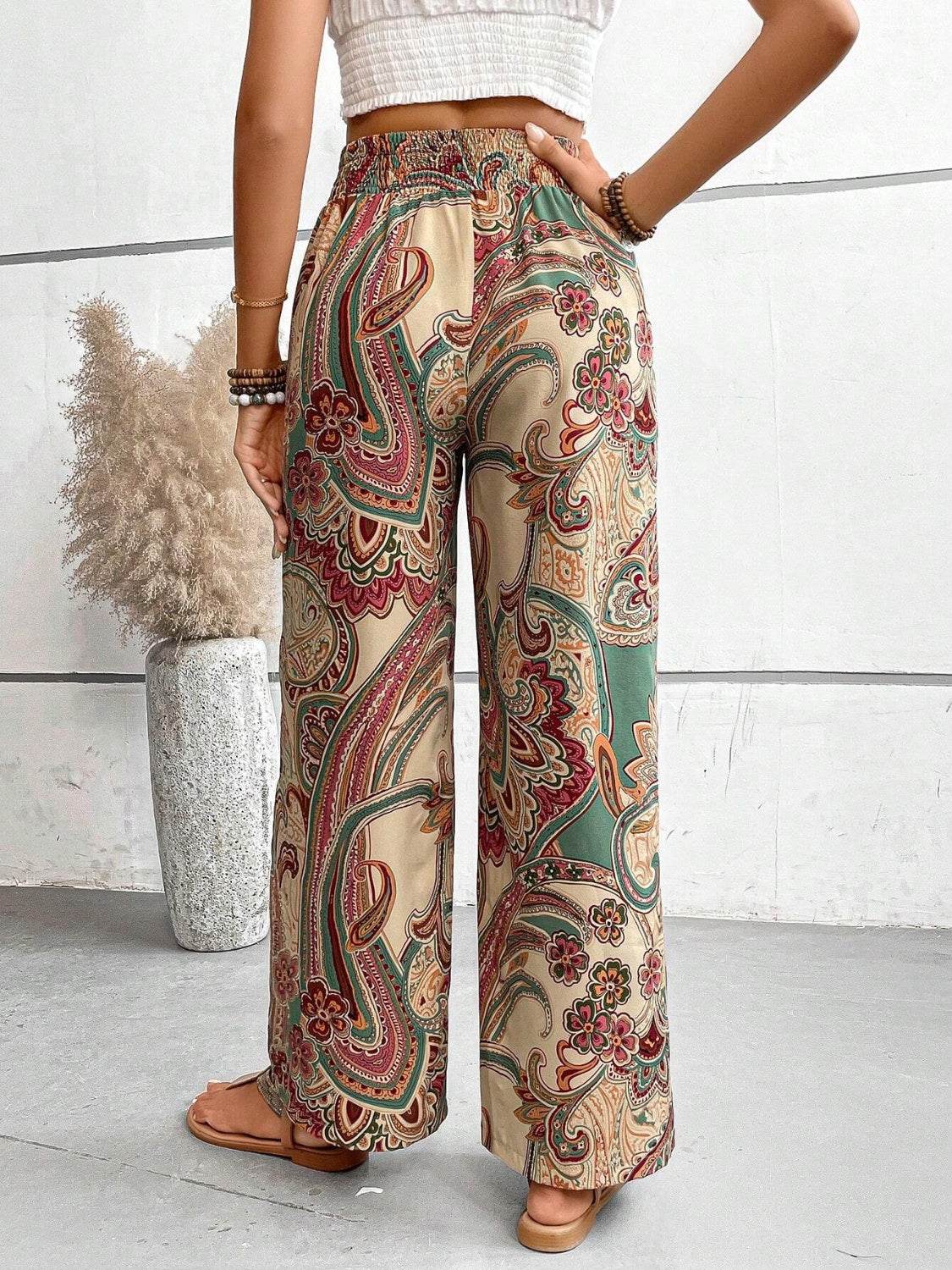 Printed Wide Leg Pants - Delanoir