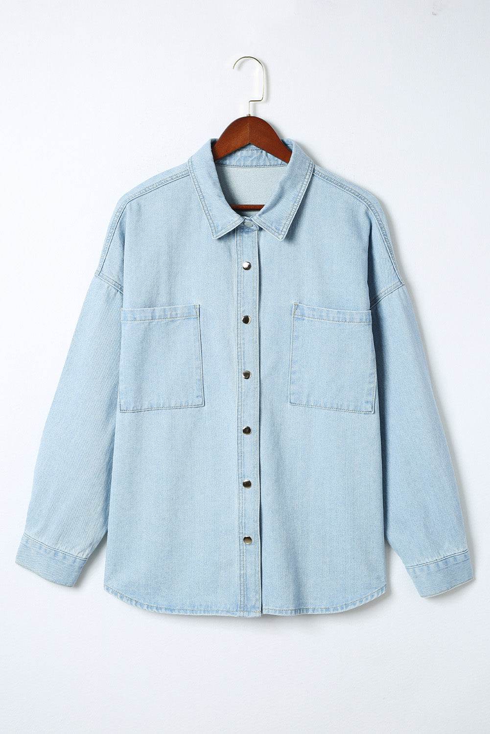 Plus Size Snap Down Pocketed Denim Jacket - Delanoir