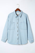 Plus Size Snap Down Pocketed Denim Jacket - Delanoir