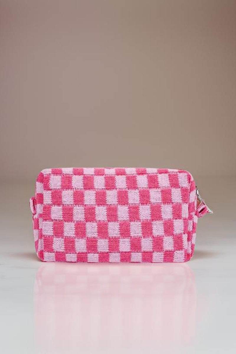 Zenana Checkered Pattern Knitted Cosmetic Pouch - Delanoir