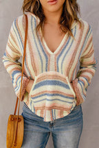 Striped Hooded Sweater with Kangaroo Pocket - Delanoir