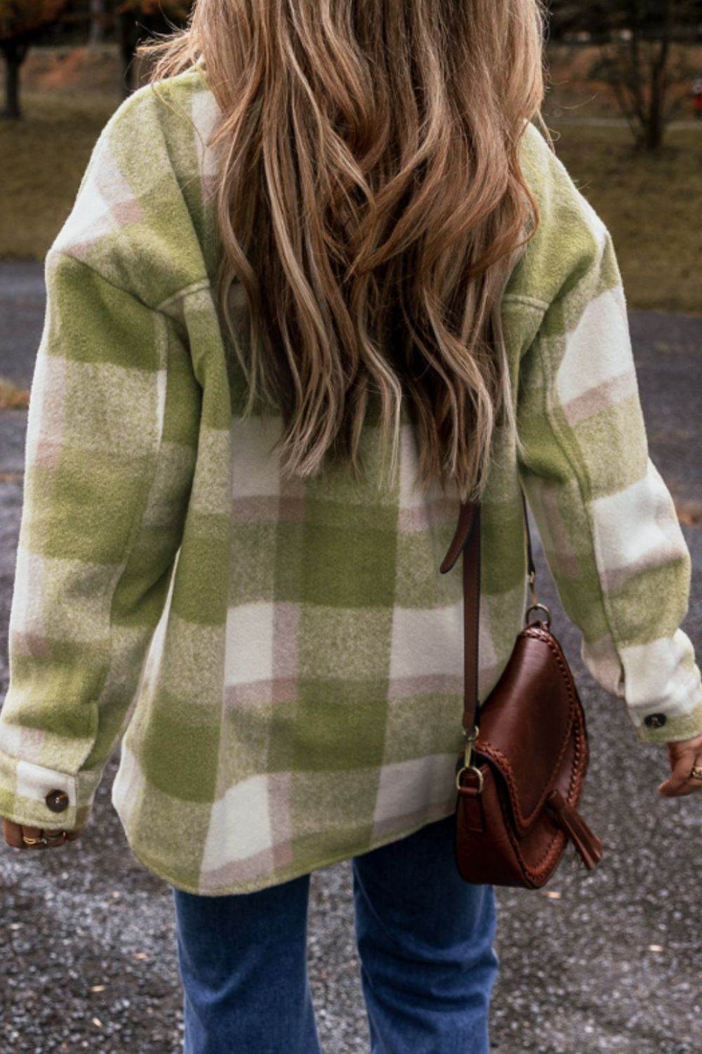 Pocketed Plaid Collared Neck Shacket - Delanoir